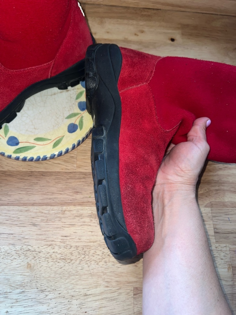 Red Suede Mid-Calf Winter Boots - Picture 6 of 8